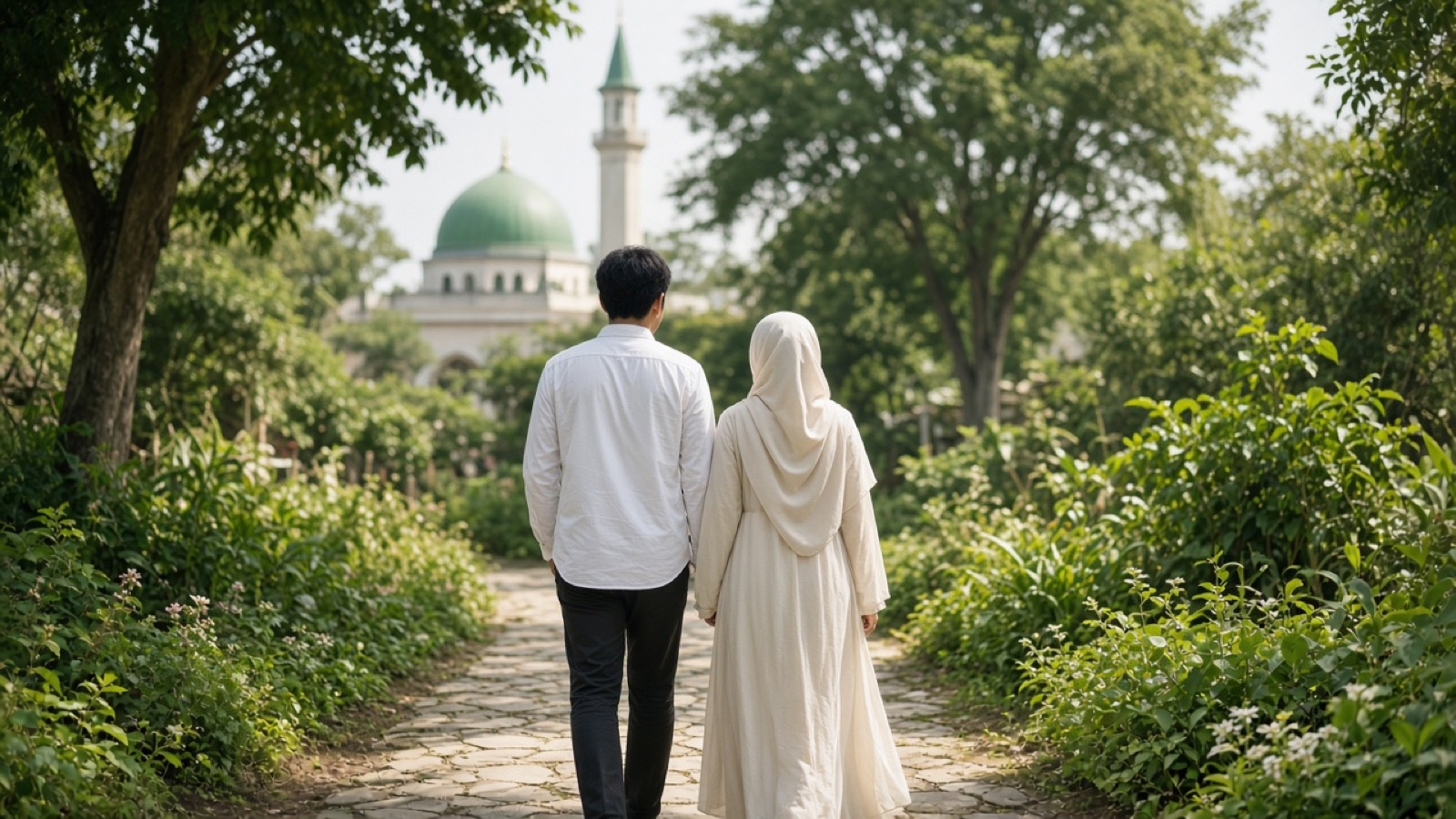 photo: santri berjalan di halaman pesantren